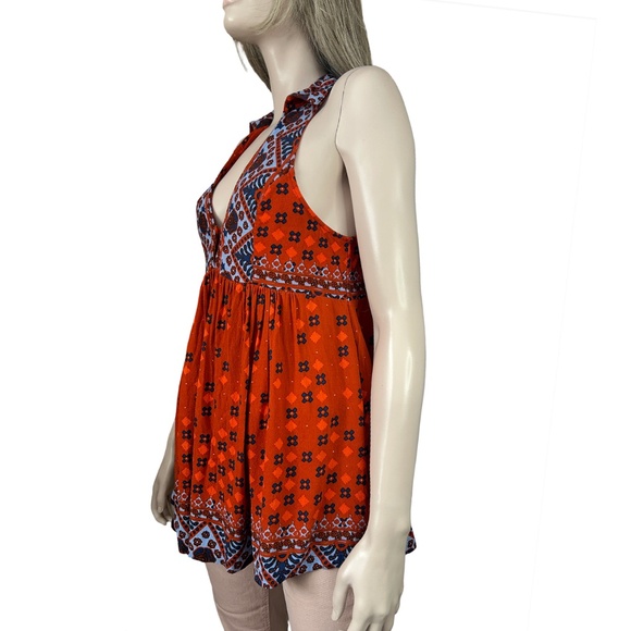 Free People Charlotte Boho Racer Back Long Top Tunic 100% Rayon Pockets - Picture 9 of 16